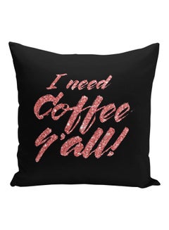 Buy Coffee Quote Printed Decorative Pillow Black/Pink 16x16inch in Saudi Arabia