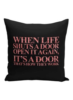 Buy Motivational Quote Printed Decorative Pillow Black/Pink 16x16inch in Saudi Arabia