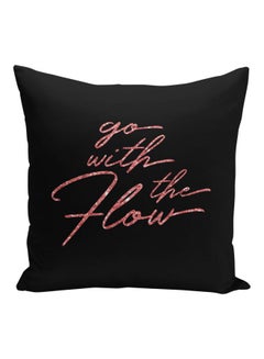 اشتري وسادة للزينة بطبعة عبارة "Go With The Flow" أسود/وردي 16x16بوصة في السعودية