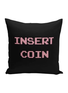 Buy Insert Coin Printed Decorative Pillow Black/Pink 16x16inch in Saudi Arabia