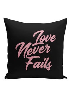 Buy Love Never Fails Printed Decorative Pillow Black/Pink 16x16inch in Saudi Arabia