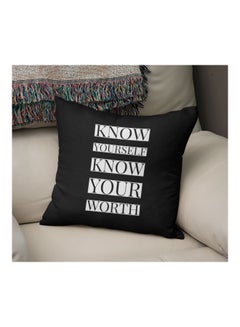 Buy Know Yourself Know Your Worth Printed Decorative Pillow Black/White 16x16inch in Saudi Arabia