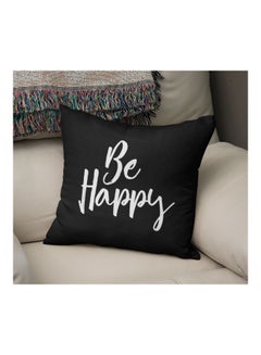 Buy DIY Home Decor With Pearl White Foil Print Be Happy Accent Pillow Black/White 16x16inch in Saudi Arabia