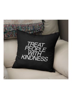 Buy Treat People With Kindness Quoted Decorative Pillow Black/Pearl White 16x16inch in Saudi Arabia