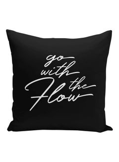 اشتري وسادة للزينة بطبعة عبارة "Go With The Flow" أسود/أبيض 16x16بوصة في السعودية