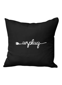 Buy Unplug Printed Decorative Pillow Black/White 16x16inch in Saudi Arabia
