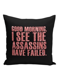 Buy Good Morning Quote Printed Decorative Pillow Black/Pink 16x16inch in Saudi Arabia