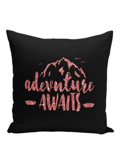 اشتري وسادة زينة بطبعة عبارة "Adventure Awaits" أسود/وردي 16x16بوصة في السعودية