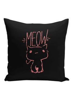 Buy Meow Printed Decorative Pillow Black/Pink 16x16inch in Saudi Arabia