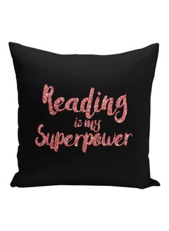 اشتري وسادة زينة بطبعة عبارة:"Reading Is My Superpower" أسود/وردي 16x16بوصة في السعودية