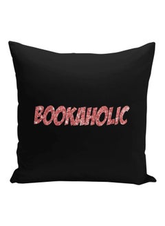 Buy Bookaholic Printed Decorative Pillow Black/Pink 16x16inch in Saudi Arabia