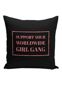 اشتري وسادة نوم وديكور بطبعة عبارة (Support Your Worldwide Girl Gang) أسود/وردي 16x16بوصة في السعودية