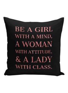 Buy Be A Girl With A Mind Quote Printed Decorative Pillow Black/Pink 16x16inch in Saudi Arabia