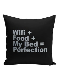 Buy Wifi Food My Bed Perfection Printed Decorative Pillow Black/Silver 16x16inch in Saudi Arabia