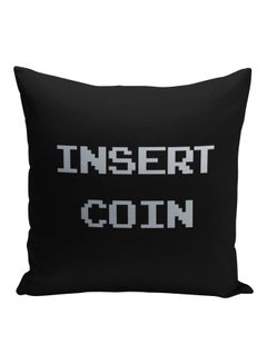 Buy Insert Coin Printed Decorative Pillow Black/Silver 16x16inch in Saudi Arabia