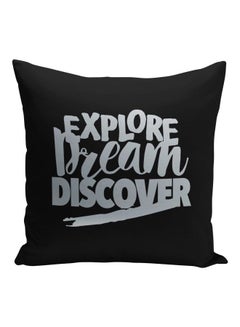 اشتري وسادة زينة بطبعة عبارة 'Explore Dream Discover' أسود/فضي 16x16بوصة في السعودية