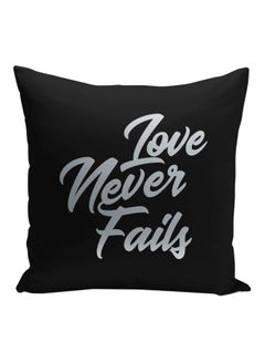 Buy Love Never Fails Printed Decorative Pillow Black/Silver 16x16inch in Saudi Arabia