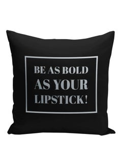 Buy Bold Lipstick Quote Printed Decorative Pillow Black/Metalic Silver 16x16inch in Saudi Arabia