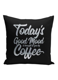 اشتري وسادة زينة مطبوع عليها عبارة "Good Mood Coffee" أسود/فضي 16x16بوصة في الامارات