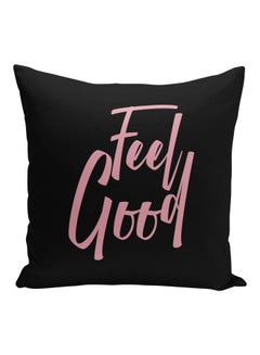 اشتري Feel Good Printed Decorative Pillow Black/Pink 16x16inch في الامارات