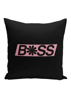 Buy Boss Printed Decorative Pillow Black/Pink 16x16inch in Saudi Arabia