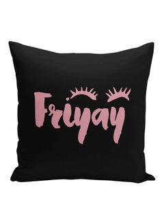 Buy Friyay Printed  Decorative Pillow Black/Pink 16x16inch in Saudi Arabia