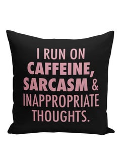 Buy I Run On Caffiene Printed Decorative Pillow Black/Pink 16x16inch in Saudi Arabia