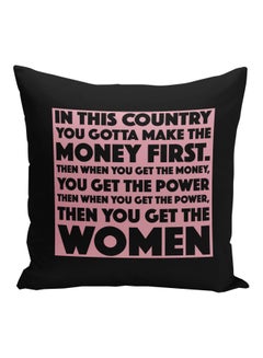 Buy In This Country Quote Printed Decorative Pillow Black/Pink 16x16inch in Saudi Arabia