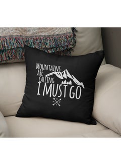 Buy Mountains Are Calling Quote Printed Decorative Pillow Black/White 16x16inch in Saudi Arabia