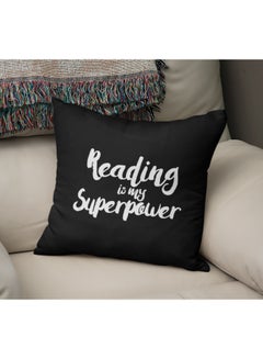 اشتري وسادة زينة بطبعة عبارة:"Reading Is My Superpower" أسود/ أبيض 16x16بوصة في السعودية