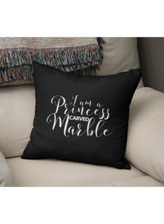 Buy I Am A Princess Carved Marble Quote Printed Decorative Pillow Black/Pearl White 16x16inch in Saudi Arabia