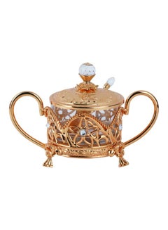 Buy Alloy Stone Studded Sugar Bowl With Teaspoon Gold/Clear 12x9x12centimeter in Saudi Arabia