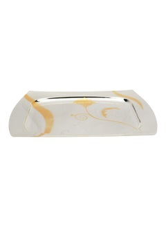 Buy Alloy Floral Designed Serving Tray Silver/Gold 25x2x36centimeter in Saudi Arabia