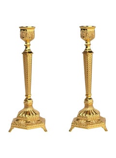 Buy 2-Piece Metal Candle Holder Set Gold 10x18x27centimeter in Saudi Arabia