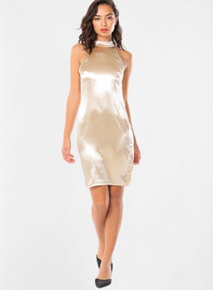 Buy Halter Neck Mini Dress Gold in UAE