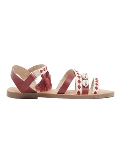 Buy Infant Girls Tassel Detail Sandals Maroon/White in UAE