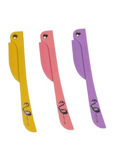 Buy 3-Piece Facial Touch-Up Razor Set Yellow/Pink/Purple 15centimeter in Egypt