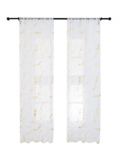 Buy Pack Of 2 Marble Printed Sheer Window Curtains White/Gold 40x79inch in Saudi Arabia