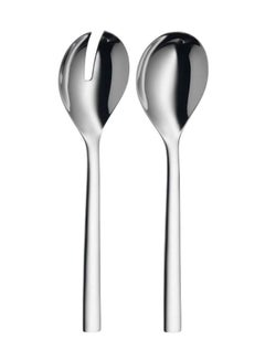 Buy 2-Piece Nuova Salad Server Spoon Set Silver 25cm in UAE