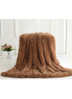 Buy Faux Fur Decorative Fluffy Blanket combination Khaki 51x63inch in Saudi Arabia