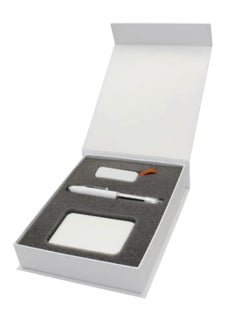 اشتري باور بنك محمول مع قلم من المعدن وفلاش درايف USB  5000مللي أمبير / ساعة أبيض في السعودية