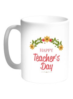 اشتري مج قهوة بطبعة عبارة "Happy Teacher's Day" وردي/أخضر/أبيض في السعودية