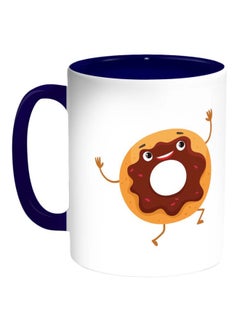 Buy Donut Printed Coffee Mug Dark Blue/Brown/White in Saudi Arabia