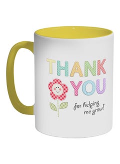 Buy Thank You For Helping Me Grow Printed Coffee Mug Yellow/White/Pink 325ml in Saudi Arabia