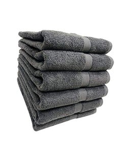 Buy 6-Piece High Quality 100% Cotton 550 GSM Maximum Softness Absorbency Durability And Quick Drying Hand Towel Grey 50x100cm in UAE