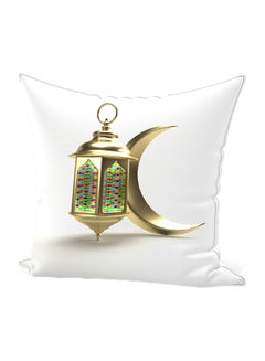 Buy Decorative Ramadan Lantern Printed Throw Pillow White/Gold/Green 40x40cm in UAE
