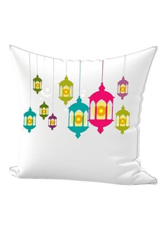 Buy Ramadan Lantern Printed Decorative Throw Pillow White/Pink/Green 45 x 45cm in UAE