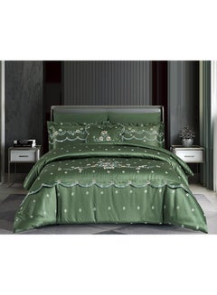 Buy 4-Piece Embroidery Single Luxury Comforter Cotton Green in Saudi Arabia