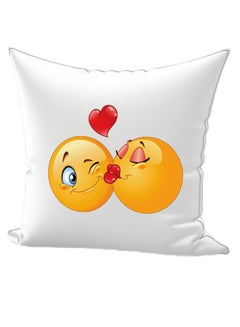 Buy Emoji Printed Decorative Pillow White/Yellow/Red 40 x 40cm in UAE