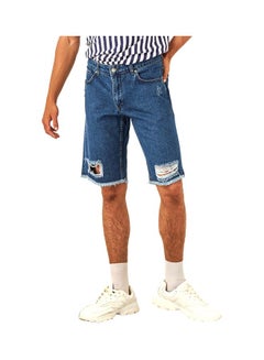 Buy Destroyed Denim Shorts Indigo in UAE